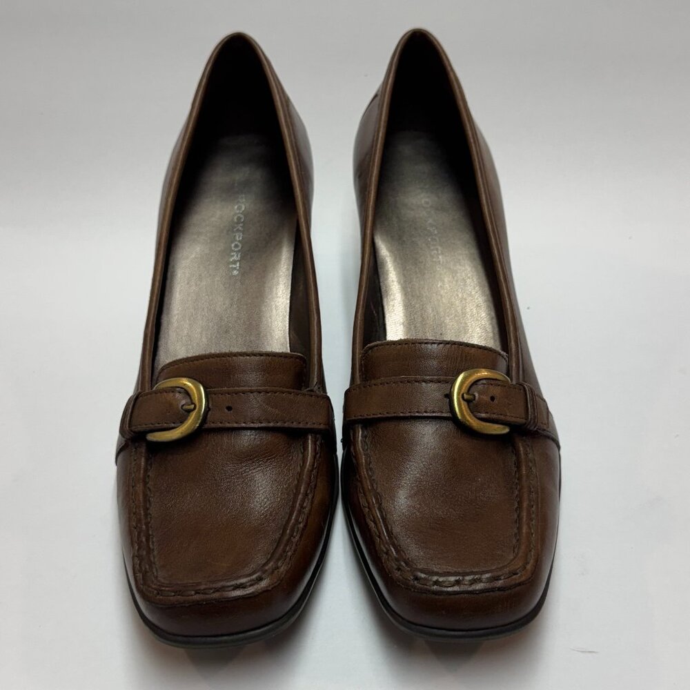 ROCKPORT Women's 9.5 Medium Brown Leather Chunky Heel Loafers
